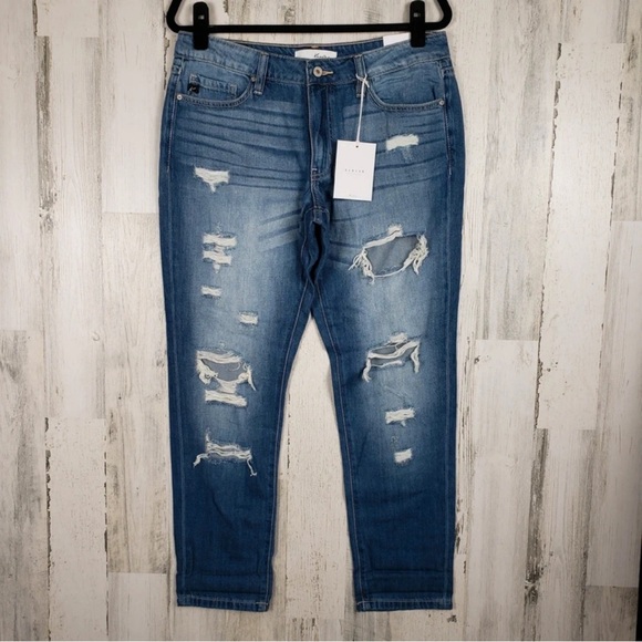 KanCan Women's Straight Leg Jeans - Ripped Light Blue - Picture 1 of 7